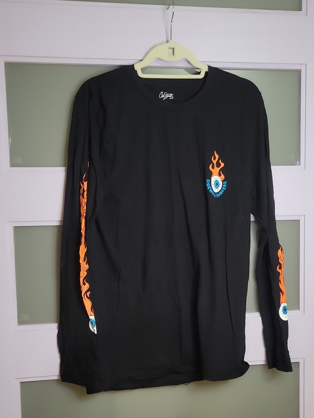 City Streets Black Long-Sleeve Tee with Orange Flame Sleeve Graphics